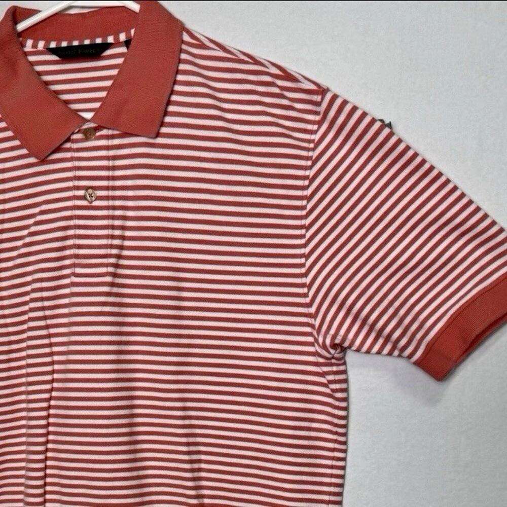 Scott Barber Men’s XL Polo Shirt Pink White Striped 100% Pima Cotton